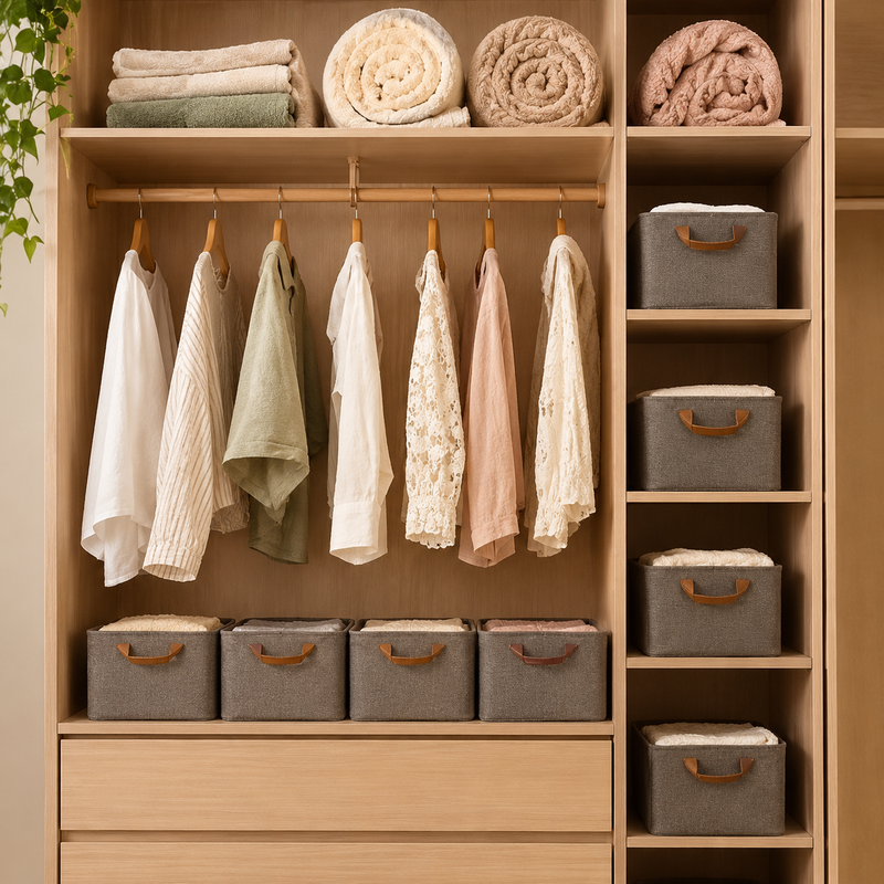 Kit 8 Cestos Organizadores para Guarda-Roupa