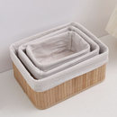 Kit 3 Cestos Organizador De Bambu Multiuso Com Forro De Cozinha Banheiro Quarto Maquiagem
